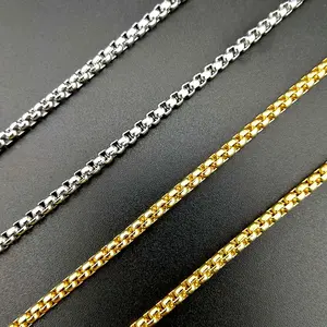 316L Stainless Steel Gold Silver Black 3mm 24 inch Square Pearl Chain Necklace Men Jewelry Box Chain Necklace Link Rolo Chains