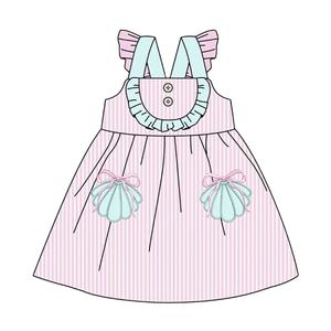 Vestido Casual Personalizado de Primavera/Otoño con Estampado de Conchas, Algodón y Spandex, Transpirable, con Volantes para Niñas, Romper Tipo Burbuja para Bebés, Conjuntos a Juego para Hermanas - Product Image 1