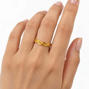 Lena Gold Plated <b>Ring</b> With Leaf Detail Slim Band Classic Unisex Jewelry - Product Image 5