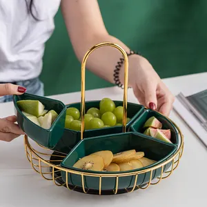 Plateau rotatif à casse-croûtes, vaisselle légère de luxe et créative, assiette de fruits secs portable en céramique, panier de fruits, plateau de snack