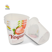 Pots à yaourt jetables en plastique PP de 300 ml, design personnalisé avec logo triangulaire, contenants pour yaourt glacé, conteneurs pour crème glacée avec couvercle et cuillère