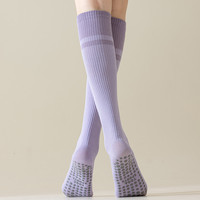 Chaussettes de yoga antidérapantes à blocs de couleur pour femmes, OEM, vente en gros, chaussettes de compression athlétiques longues pour le fitness et la danse