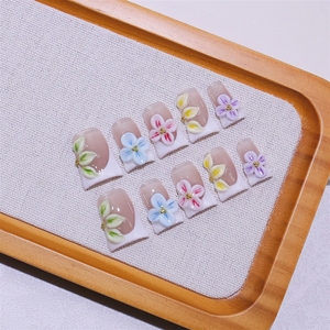 Ongles press-on faits main de haute qualité en acrylique, style occidental, forme amande, motif floral 3D, vente en gros - Product Image 2