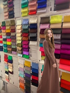 260 GSM 94% cotton 6% spandex nâu pha trộn vải gân và bàn chải kết cấu Jersey <span class=keywords><strong>Stretch</strong></span> vật liệu cho phụ nữ Ăn mặc - Product Image 4