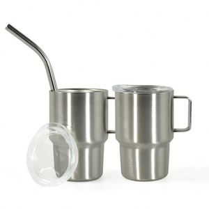 Vaso de vino de doble pared de acero inoxidable, taza sin vacío de 3 oz con asa y pajita - Product Image 1