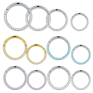 Lingchee, venta al por mayor, acero quirúrgico 316L, tabique nasal, Clicker, segmento con bisagras, anillos para la oreja, Piercing con circonitas pavimentadas hacia adelante - Product Image 1