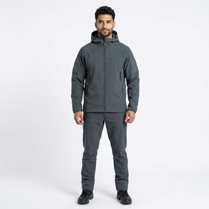 Custom Outdoor <b>Canvas</b> Softshell Jacket Autumn Waterproof Windproof Breathable Zipper Closure Stand Collar Hooded Linen Lining - Product Image 1