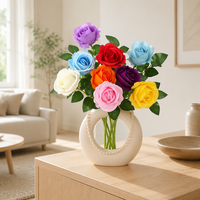Bouquet de roses artificielles en soie multicolores à tige unique, fleurs réalistes pour décoration florale de mariage, maison ou cadeau