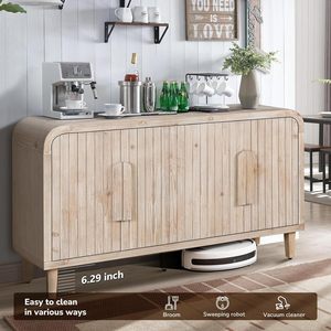 Farmhouse Curved Storage Sideboard 59 Inch Vertical Wood Grain Carving Adjustable <b>Shelves</b> <b>Kitchen</b> Living Room Cabinet - Product Image 4
