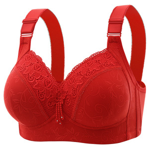 Soutien-gorge de luxe en dentelle sans fil de grande taille Bretelles réglables Couverture des seins latéraux Motif solide tricoté pour les intimes de la mère - Product Image 5