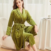 Dorée Velours ODM Femmes Automne Hiver Pyjamas 2 Pièces Ensemble XL Long Épaissi Chaud Peignoir Matin Robe Maison Vêtements