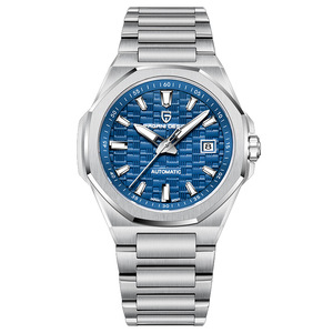 Montre mécanique automatique pour homme, carrée, lumineuse, verre bleu, bracelet en acier inoxydable, étanche 100 m, date - Product Image 5