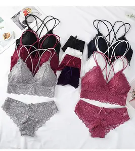 High-quality Wire Free Lingerie Sexy Lace Beauty Back Bra And Panties Set For Women