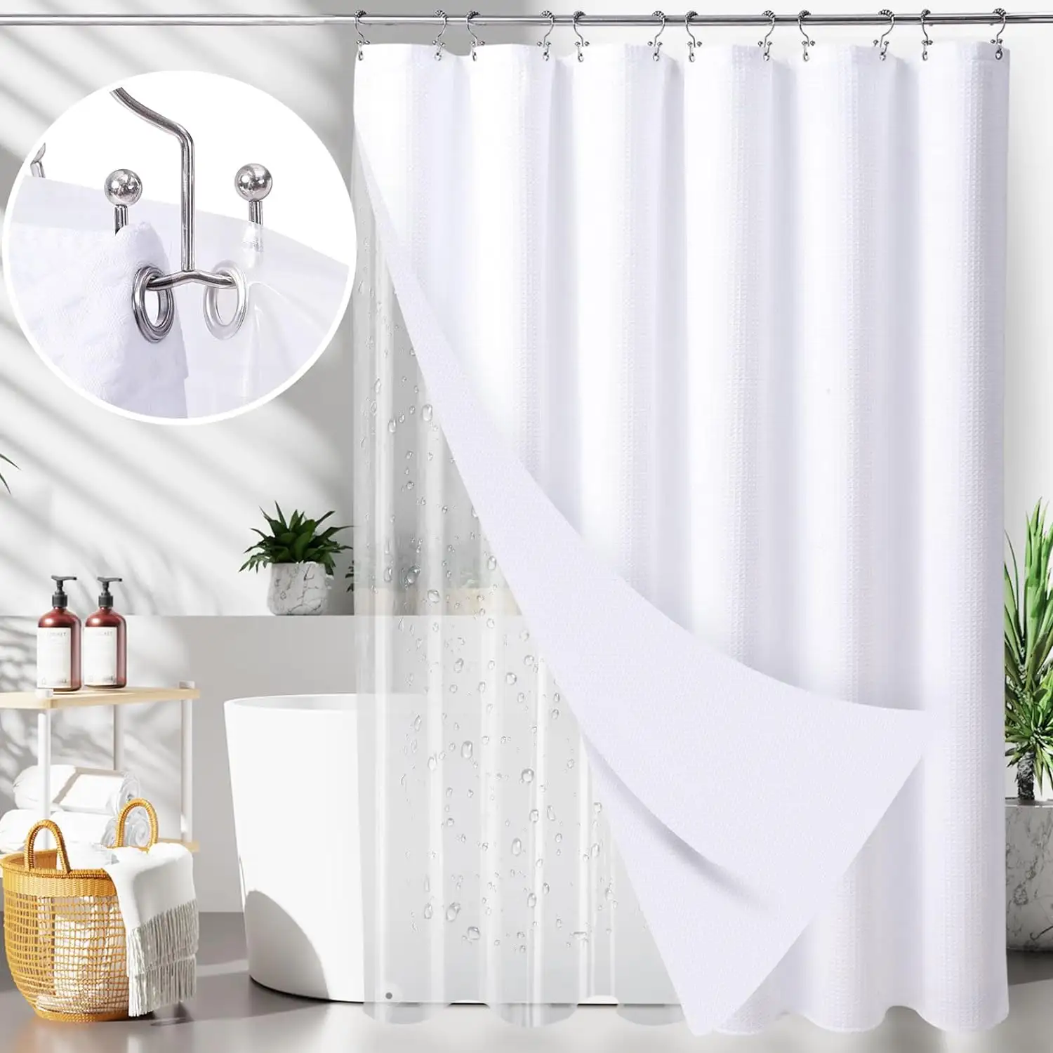 Curved Shower Curtain Rod Peva Eco Friendly Waterproof Transparent Shower Curtain