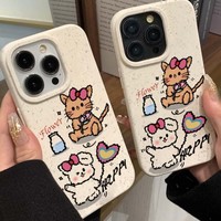 Coques de Téléphone HAPPY Kitten pour iPhone 14Pro 13 12Pro Max 11 Pro, Design Mignon Cartoon, en Silicone TPU Souple, Nouvelle Accessoire Mobile