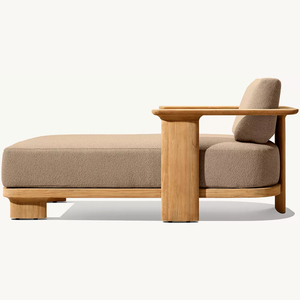 <span class=keywords><strong>Chaise</strong></span> longue RH Dune en teck, <span class=keywords><strong>chaise</strong></span> de salon moderne avec coussin crème sur structure en teck naturel, <span class=keywords><strong>chaise</strong></span> d'appoint pour patio extérieur - Product Image 3