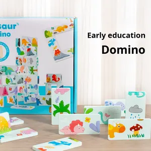 2025 enfants éducatifs bois Domino Puzzle ensemble dinosaure correspondant motricité fine coordination œil-main blocs empilables sac - Product Image 3