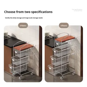 Nuovo Carrello Portaoggetti da <span class=keywords><strong>Cucina</strong></span> 2025, Scaffale Multifunzionale con Ripiani Estraibili per Frutta e Verdura in Legno - Product Image 3