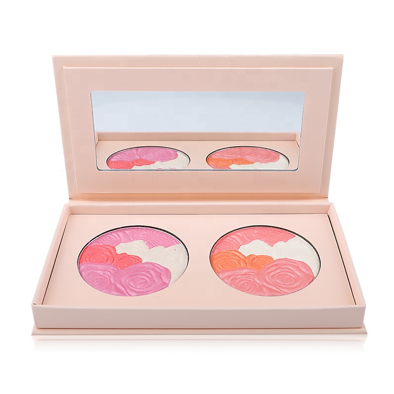 Mixed Color Orange and Pink Sweet Cheek Face Makeup Pressed Powder Baking Blusher Rose Baked Blush Palette with Mirror