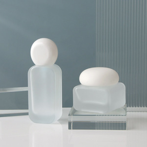20ml 30ml 50ml 100ml 120ml 30g 50g 透明フロストガラスポンプボトルと白蓋付きジャーのセット、クリーム用容量 - Product Image 3