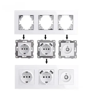 EU Standard German Wall Socket 16A Electrical Switch Outlet with USB Ports White Embedded DIY Plug & Socket