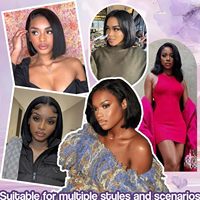 Perruque Bob Lace Front courte et droite Cheveux humains Brésiliens Remy Hair Transparent HD Lace Base sans colle Wear and Go pour femmes noires