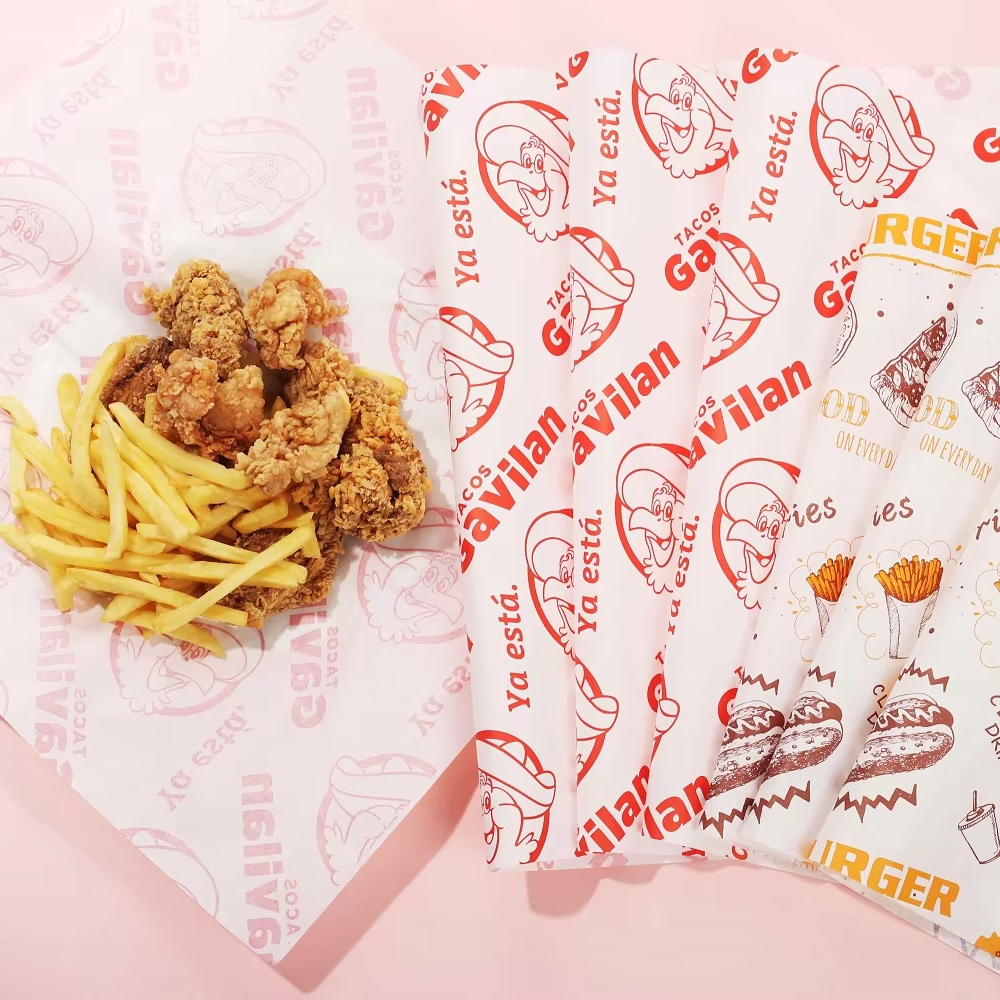 Brand Logo Parchment Coated Wax Greaseproof Paper Eco-Friendly Food Wrapping Paper Custom Printed Deli Bread Packaging