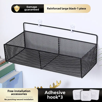 Organisateur de salle de bain mural moderne en métal noir écologique multifonctionnel étagère non perforée étagère de rangement à usage domestique