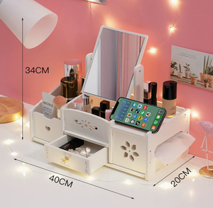Boîte de rangement cosmétique GREENSIDE au design moderne, en PVC, avec tiroir à bijoux et miroir, pour le rangement des produits de soin de la peau à domicile - Product Image 5