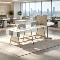 Poste de travail de direction avec armoire de rangement et table de réunion, solution de mobilier de bureau partagé pour 2, 4 ou 6 personnes