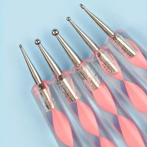 Juego de 5 Herramientas de Acero Inoxidable para Decoración de Uñas, Puntas de Silicona Acrílica de 2 Vías, Bolígrafos para Pintar con Efecto Mármol - Product Image 3