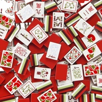 Mahjong américain botanique Red Tomato 160 pièces, en acrylique triple couche rouge, vert et blanc, motif floral et lignes artistiques, cadeau