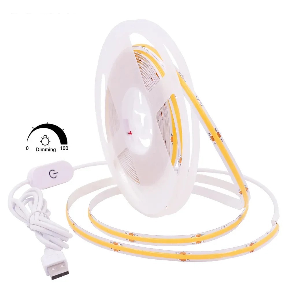 5V USB on Off Touch Dimmable Switch COB Led Strip Lights Rope Light with Usb Plug Cob Dimmable Led Strip