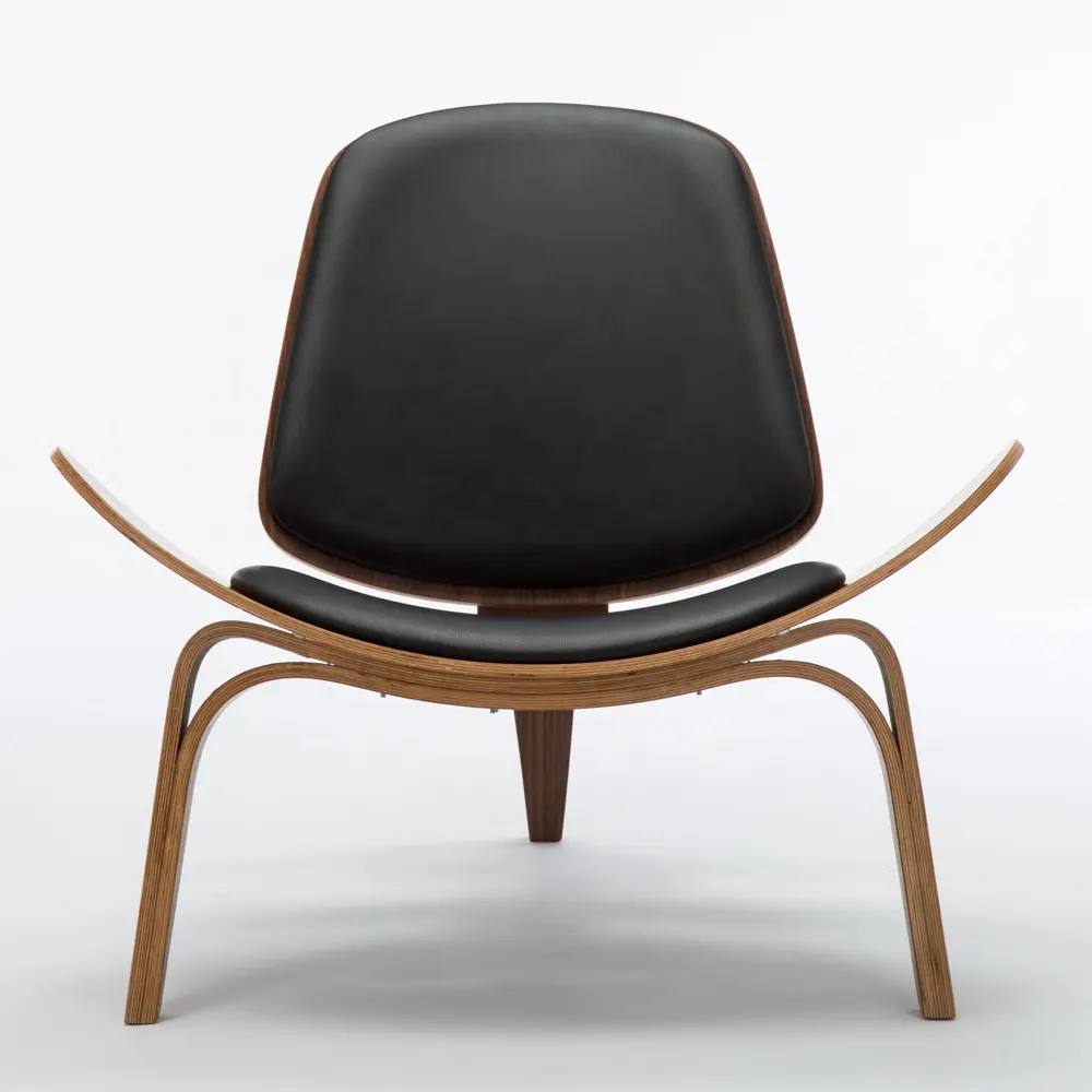 Современный скандинавский стул с тремя ножками для кафе, фанеры, ореховой оболочки, кожаный стул для отдыха, мебель для отеля, деревянный стул для отдыха