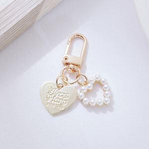 Gold Metal Letter <b>Shell</b> Conch Pearl Keychain Cute Heart Ornament Charm Women Girl Fashion Key Ring Trinket Bag Accessories - Product Image 4