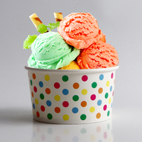 Mangkuk Kertas Sekali Pakai Dinding Tunggal 12 OZ Motif Polkadot Pelangi Desain Khusus, Ramah Lingkungan, untuk Yogurt dan Es Krim