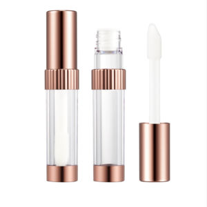 Envase cosmético personalizable Tubos <span class=keywords><strong>de</strong></span> brillo <span class=keywords><strong>de</strong></span> labios cilíndricos cristalinos con detalles estriados <span class=keywords><strong>de</strong></span> oro rosa - Product Image 1