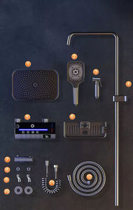 Juego de Ducha Completo, Cromado Pulido, Mezclador de Ducha Contemporáneo, Negro Blanco, Lluvia, Masaje, Latón, Termostático, Cerámica, Apartamento - Product Image 4