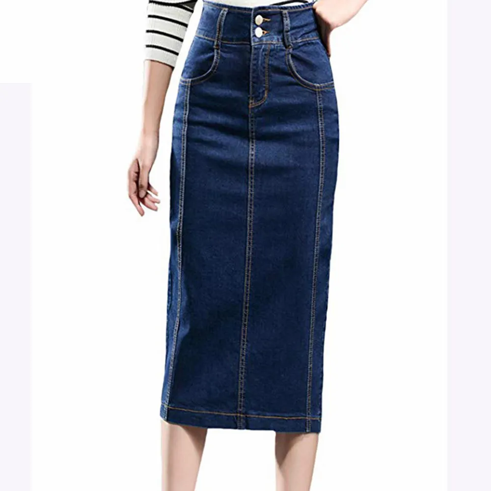 A line maxi jean long skirts mid calf dress