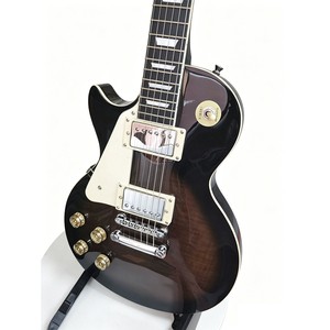 Guitare électrique de style Lefty <span class=keywords><strong>Les</strong></span> <span class=keywords><strong>Paul</strong></span>, corps en acajou, dessus en placage flammé, manche avec incrustations en blocs, noir brillant - Product Image 4