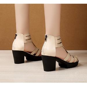 Sandalias de plataforma con correa en el tobillo y Punta abierta para mujer, tacón alto grueso con cremallera, zapatos de vestir de fiesta para niñas, temporada de verano, precio de fábrica - Product Image 3