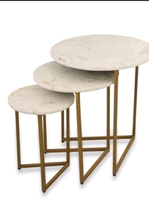 Modern Style <b>Table</b> <b>White</b> <b>Marble</b> Look <b>Round</b> Living Room Coffee <b>Table</b> With Brass Base Amazing Design 3 Pcs Hot Selling - Product Image 3