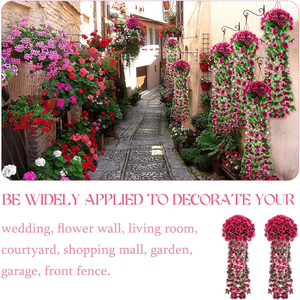 Ensemble de 4 fleurs artificielles violettes suspendues, décorations <span class=keywords><strong>pour</strong></span> mariages, décoration intérieure et extérieure (rose rouge) - Product Image 2