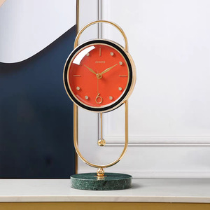 Armen's <b>Table</b> <b>Clock</b> Gold Metal Marble Base Silent Quartz Desk <b>Clock</b> Modern Minimalist Design Geometric Shape - Product Image 2