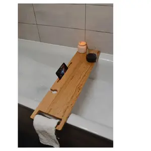 2023 luxury expandable premium 100% natural wooden bath tub tray wood Bath Tray Adjustable Bath Shelf Rack