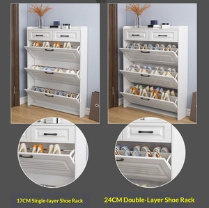 Dareko Étagère à chaussures empilable en bois, gain de place, montage facile, design fin blanc, mobilier de maison avec porte-vêtements - Product Image 5