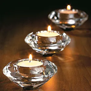 Kristal onur ucuz dekoratif Tealight Mini elmas kristal cam mumluk