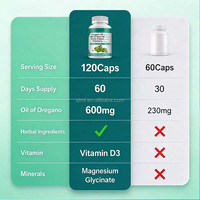Capsules d'huile d'origan 600mg, Huile de Nigelle, Extrait d'Ail, Soutien Immunitaire à base de Baies de sureau, Complément Alimentaire 120 gélules, Marque Privée OEM