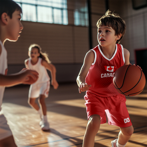 Conjuntos de Uniformes de Baloncesto para Niños al por Mayor, Estilo Bandera de Canadá, 100% Poliéster Transpirable, Tallas Grandes, para Entrenamiento Juvenil Universitario - Product Image 5