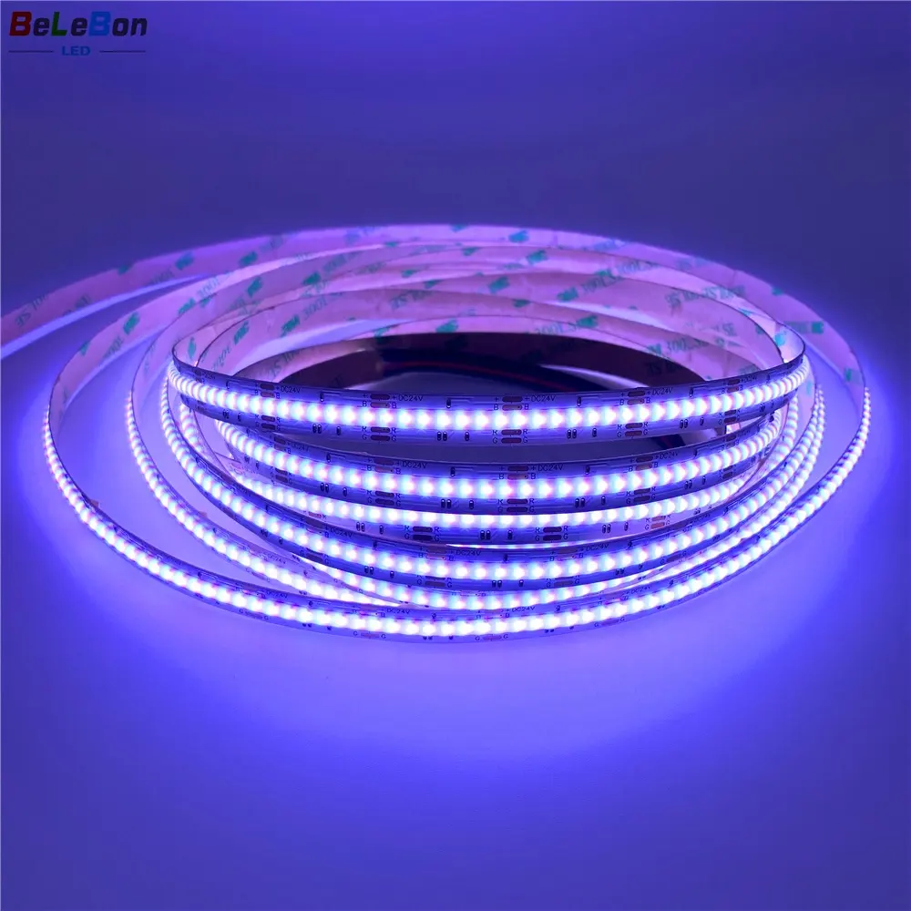 DC 12V 24V 10Mm Lebar 630 CIP 640 Keping 840 15W/M Merah Hijau Biru Flash Berubah Warna RGB Dotless COB RGB Led Strip Lampu COB